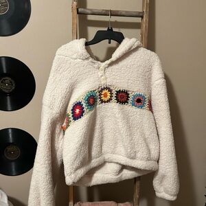 cropped multi color crochet sherpa hoodie